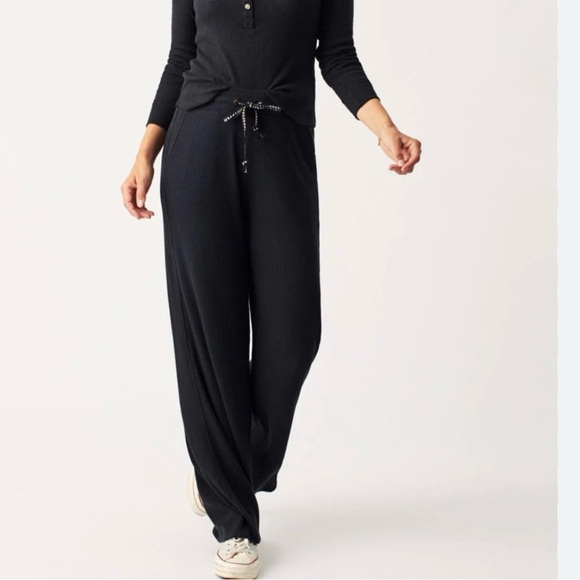 Faherty Black Legend Ribbed Roscoe Wide Leg Pants XXL - Picture 2 of 12